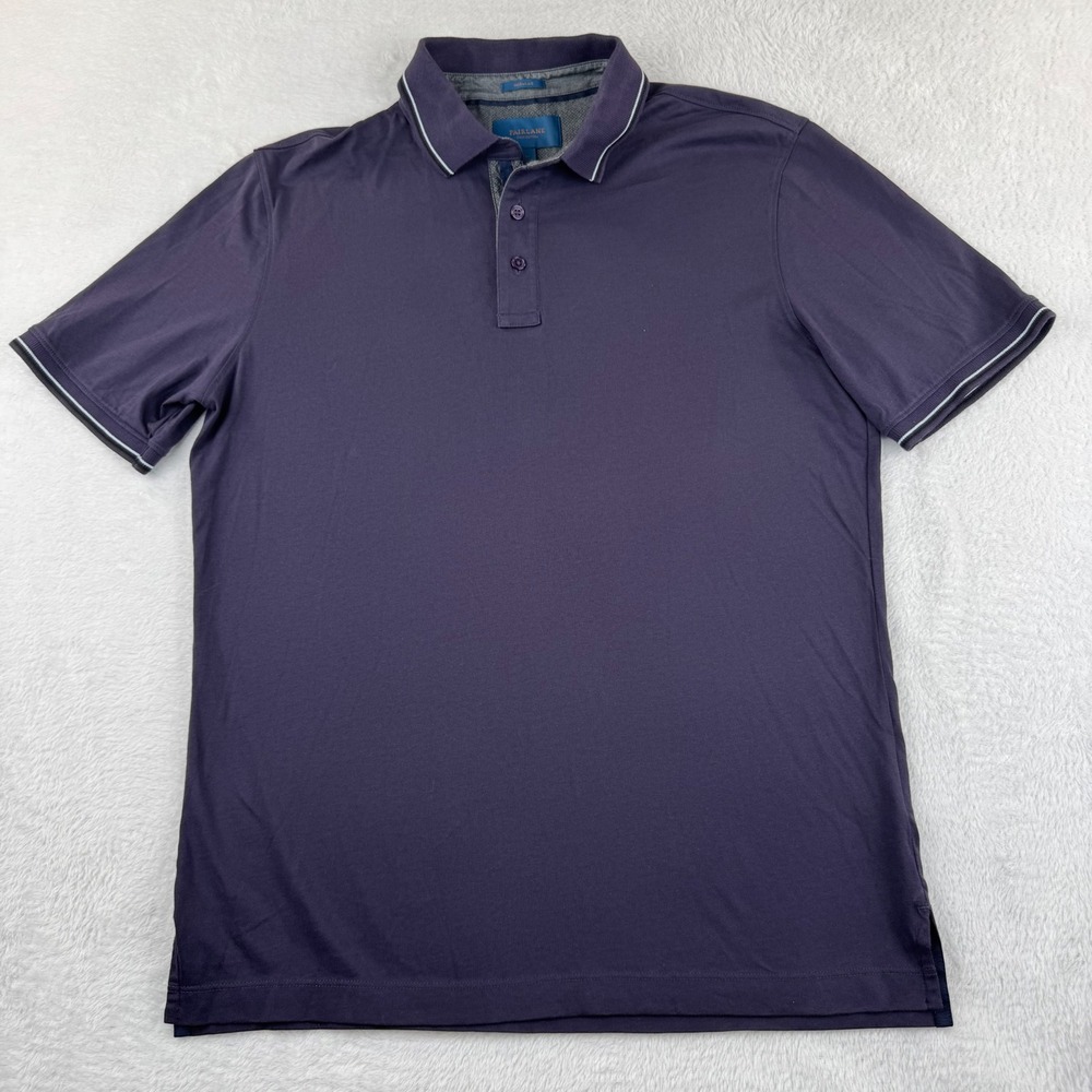 Fairlane Polo Shirt Mens Medium Purple Pima Cotton Short Sleeve Tipped Regular